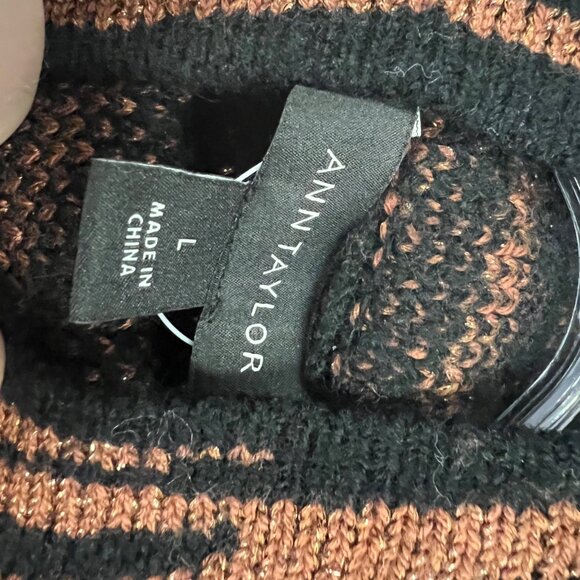 Ann Taylor Zebra Print Knit Sweater Mock Neck Multicolor Glitter Size Large - Picture 8 of 9